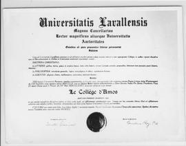 Collège : certificat d&#039;affiliation à l&#039;Université Laval.
